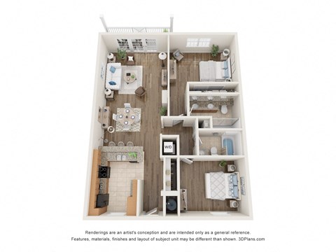 Floor plan for 2 beds, 2 baths, 1026 sqft